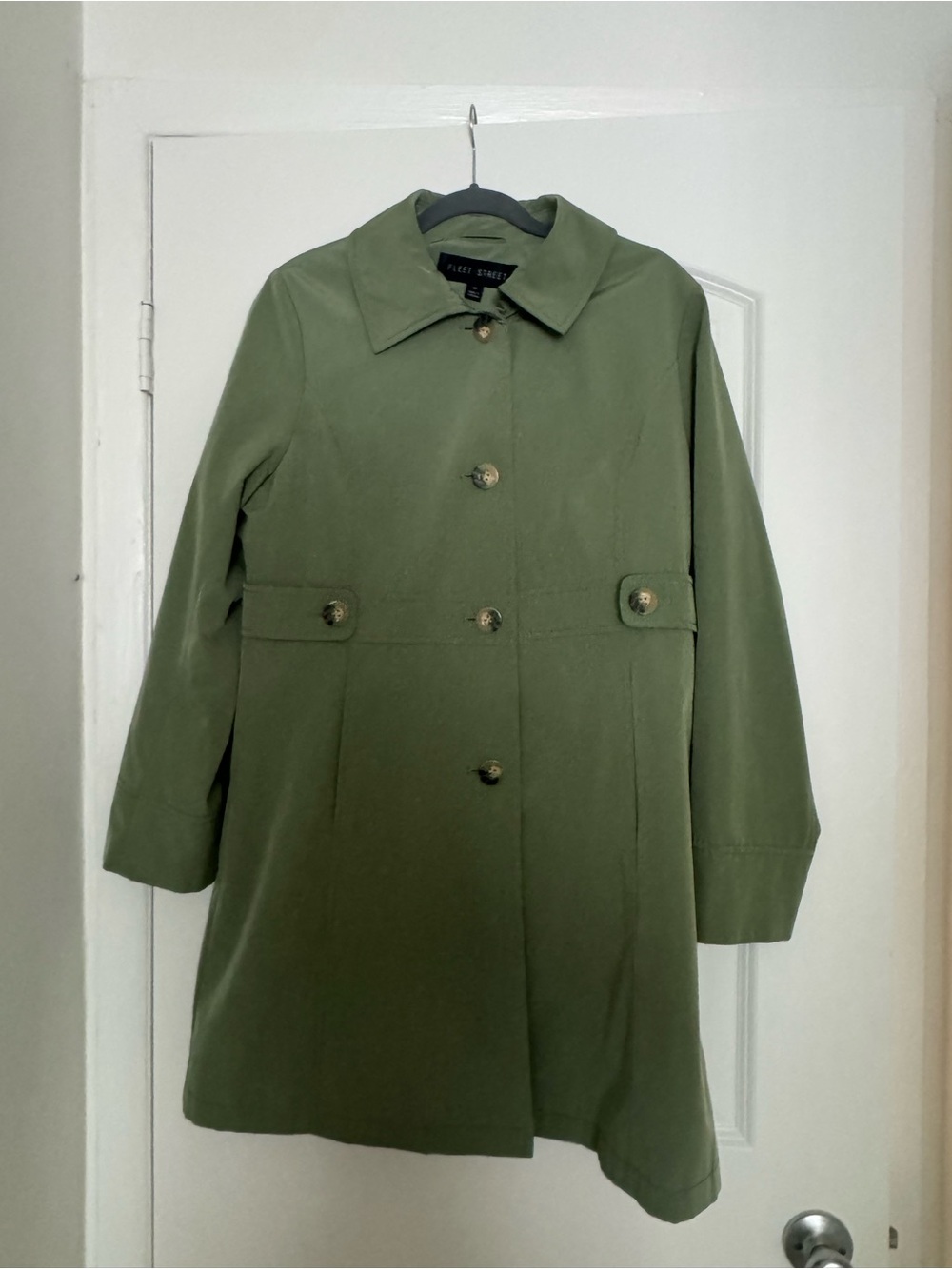 Petite Studio Olive Green Trench Coat — Classic Button-Front